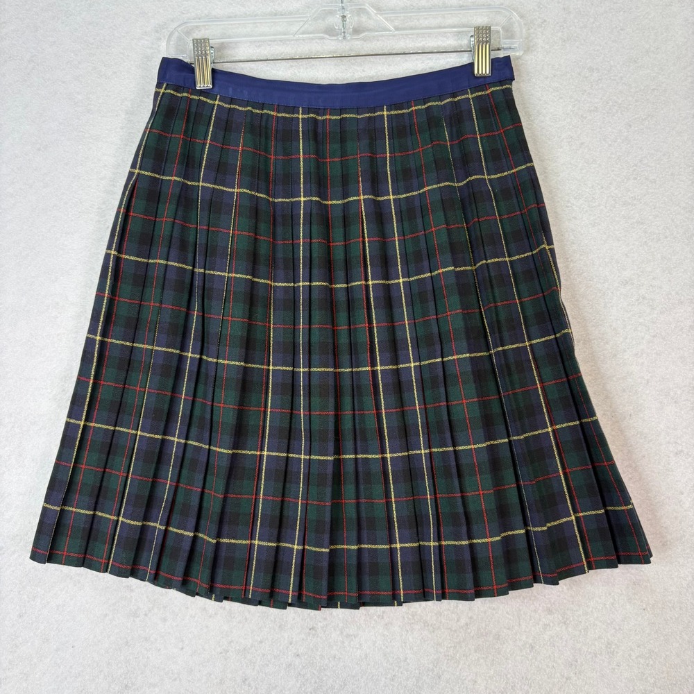 Vtg J. McLaughlin Pleated Plaid Wool Skirt Green Women 6 Preppy Dark Academia
